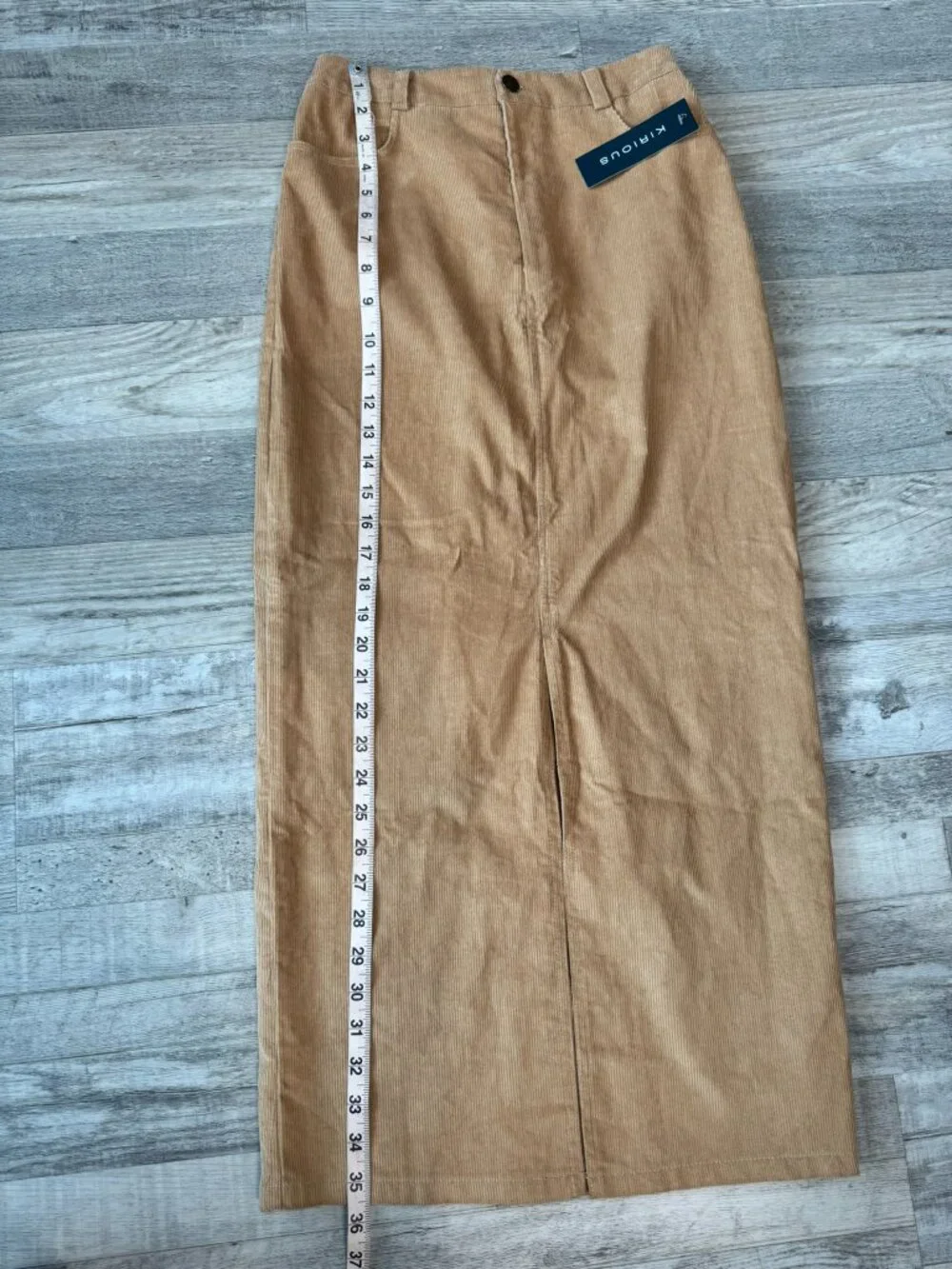 Kirious NWT tan corduroy pencil maxi skirt front slit size small L34 - Picture 6 of 9